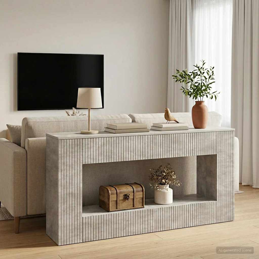 vidaXL Masă de consolă Dungi Gri Beton 155 x 29 x 74 cm Lemn prelucrat