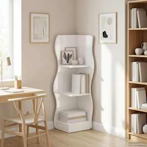 Kotna polica Bela visok sijaj 34 x 33 x 102 cm Inženirski les