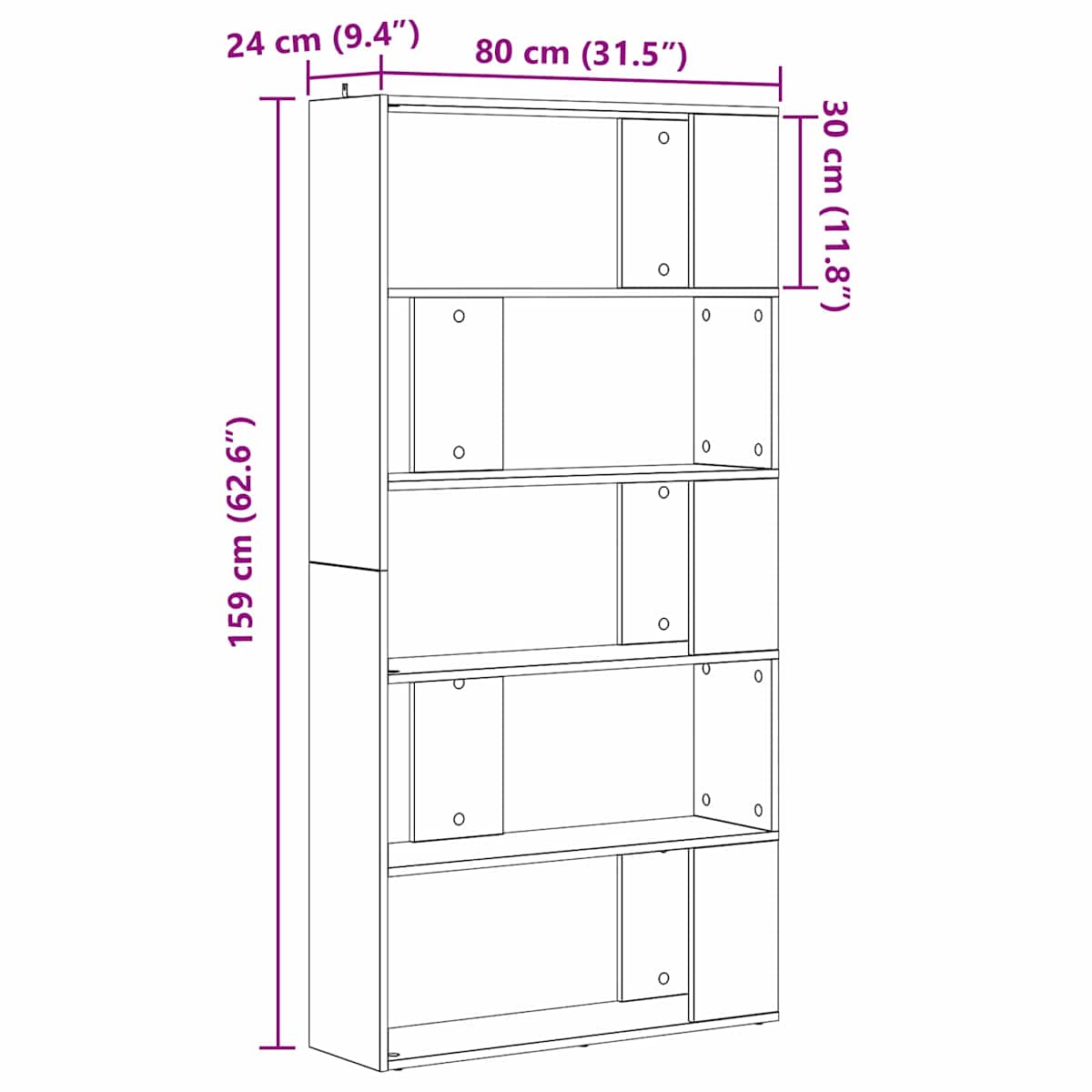 Bogskab 80 x 24 x 159 cm Konstrueret træ - Billede 8