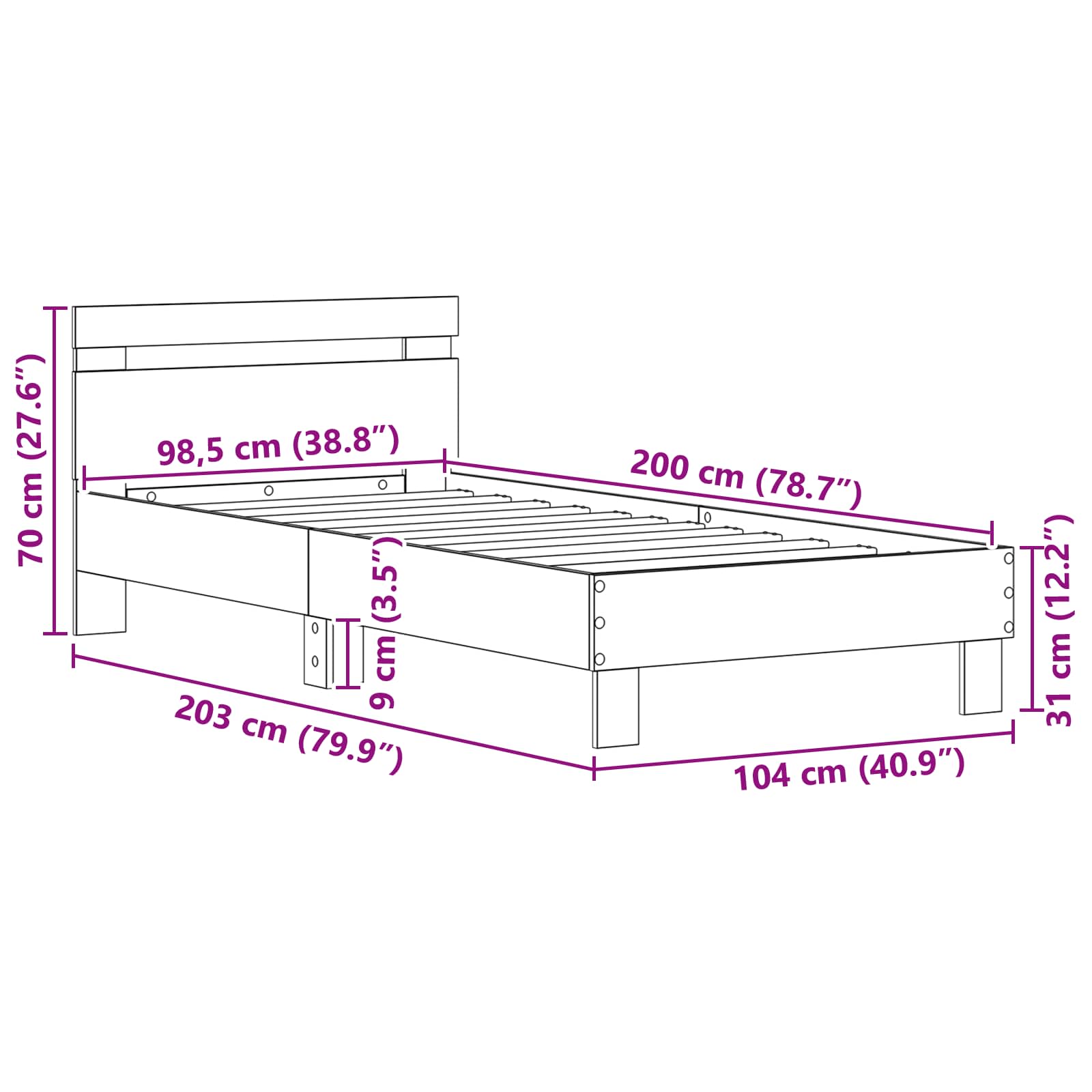 Sängyn runko päätyllä Artisan tammi 98,5 x 200 cm Tekninen puu - Image 9