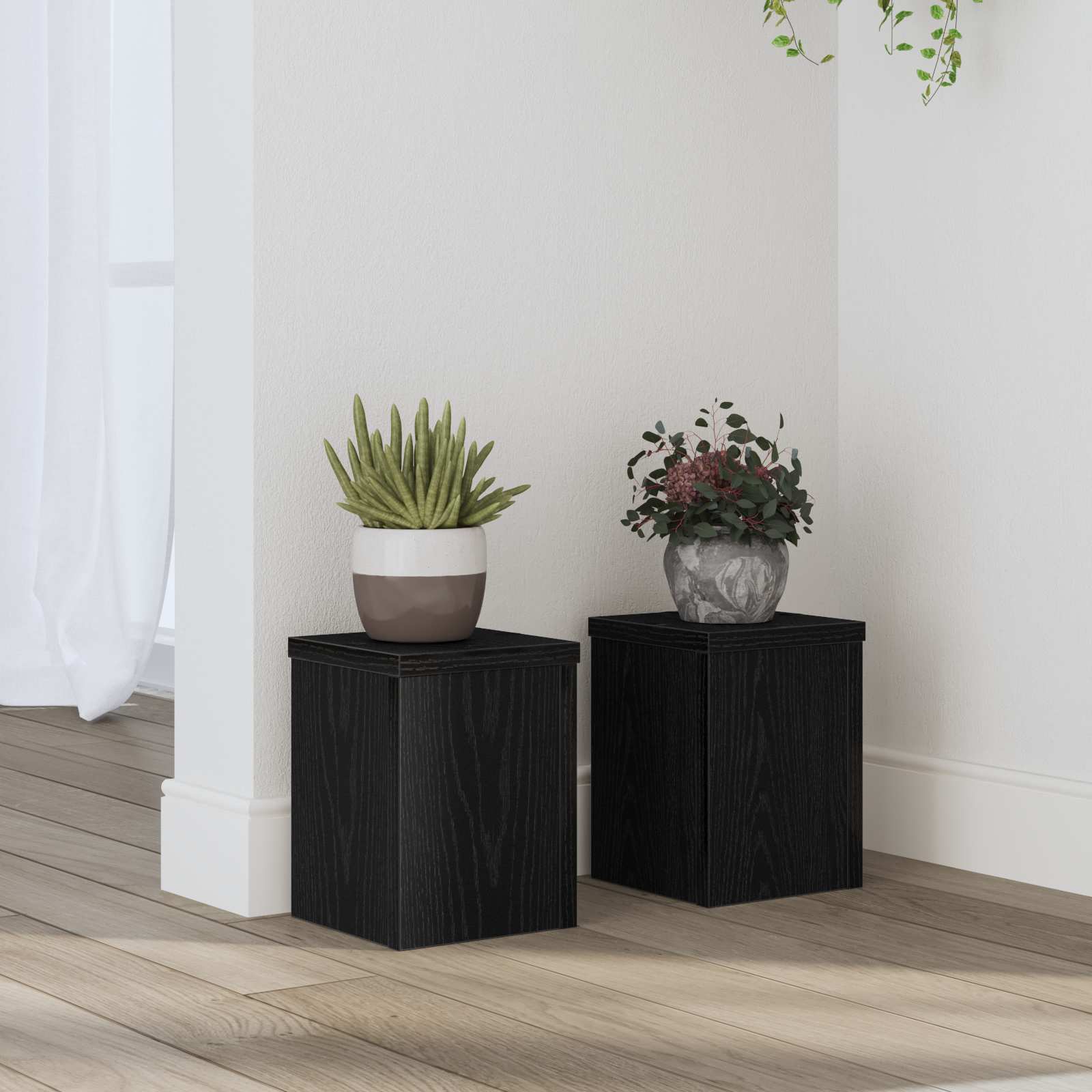 vidaXL Suport pentru plante 2 pcs Stejar Negru 15 x 15 x 20 cm
