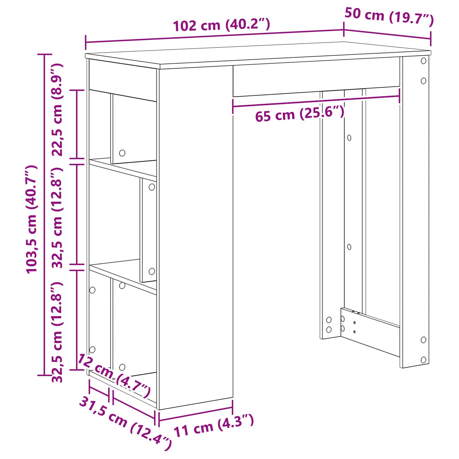 Baaripöytä Musta tammi. 102 x 50 x 103,5 cm Tekninen puu - Image 9