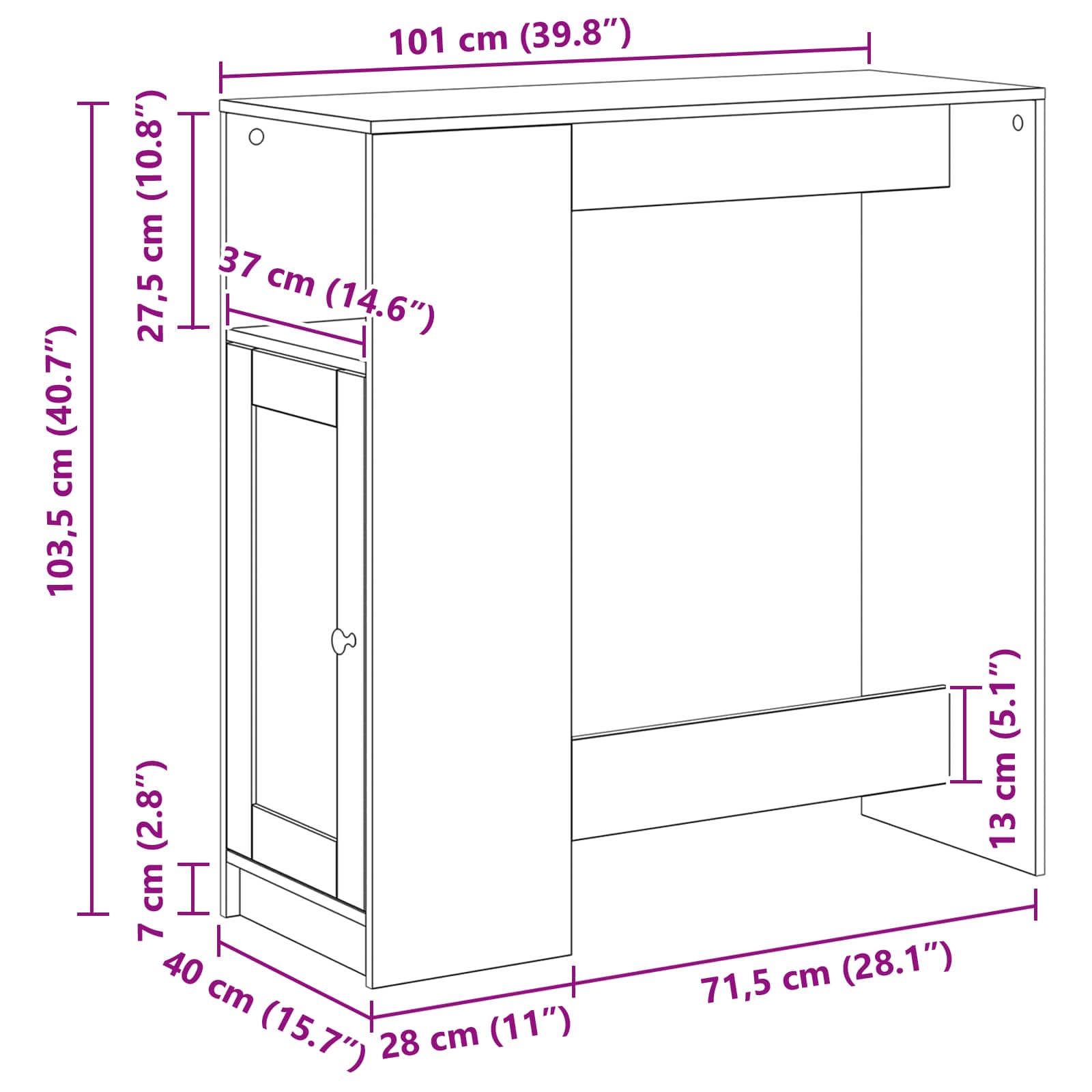 Baaripöytä Musta tammi. 101 x 40 x 103,5 cm Tekninen puu - Image 11