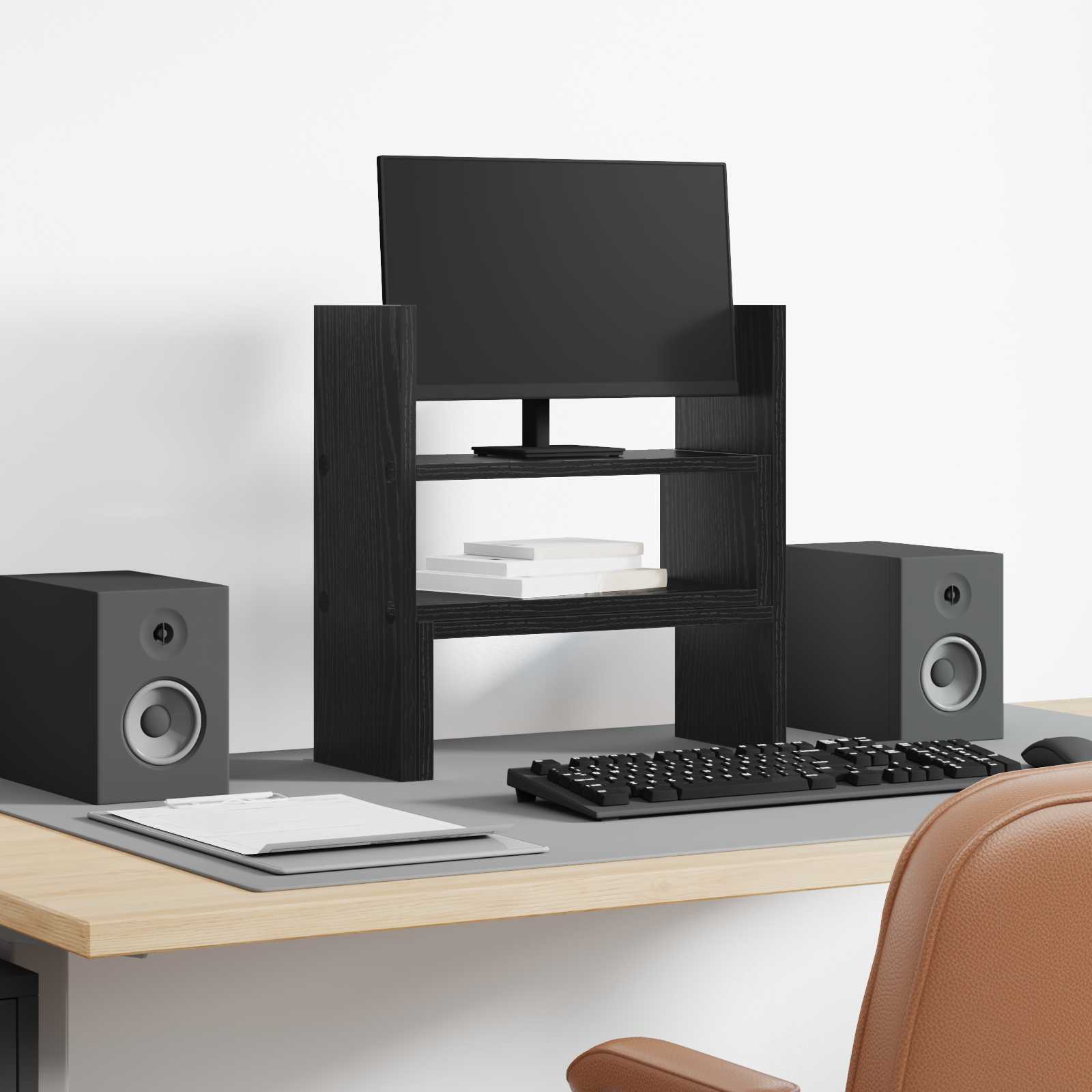 vidaXL Monitor Schreibtischständer mit Speicher Schwarz Eichen-Optik