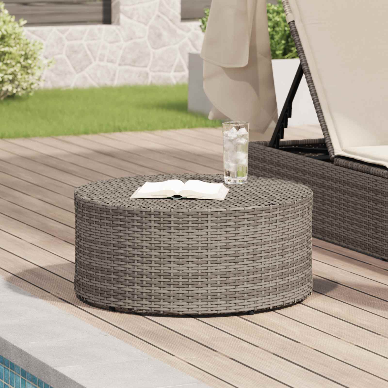 vidaXL Couchtisch für draußen Grau Ø 68 x 30 cm Poly-Rattan