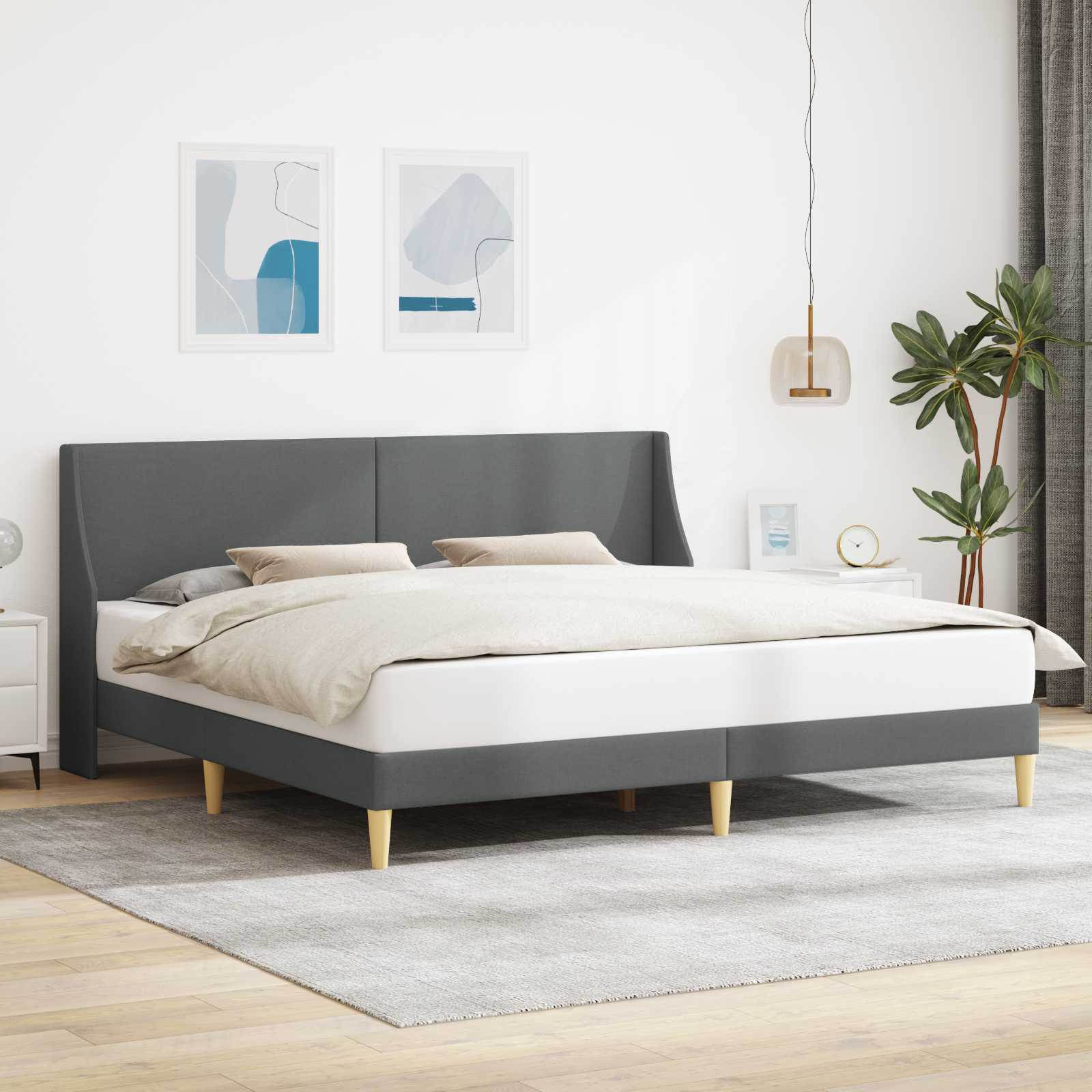 Sengestamme med hodegjerde Mørkegrå 180 x 200 cm Stoff