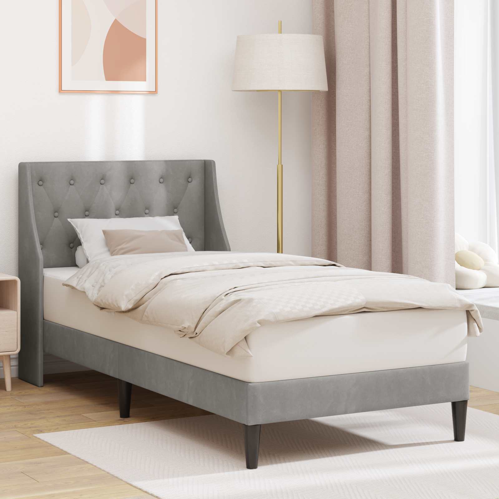 vidaXL Cadru de pat cu headboard Gri deschis 100 x 200 cm Catifea