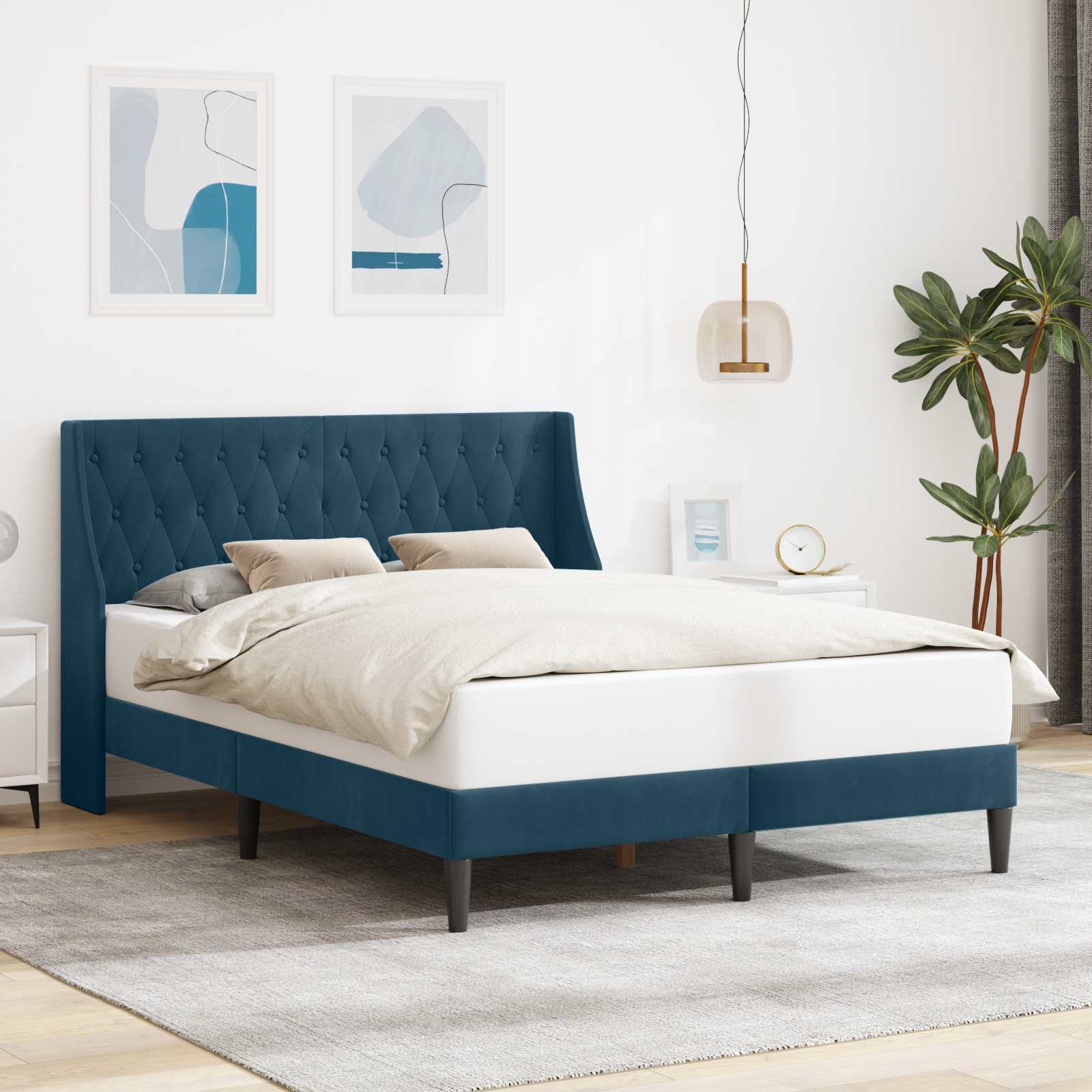 vidaXL Cadru de pat cu headboard albastru 140 x 190 cm Catifea