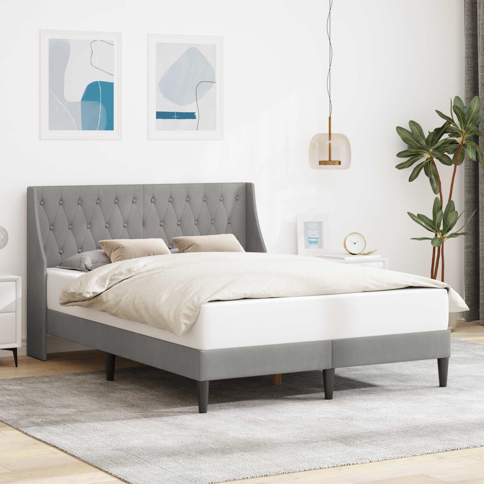 vidaXL Cadru de pat cu headboard Gri deschis 140 x 200 cm Catifea