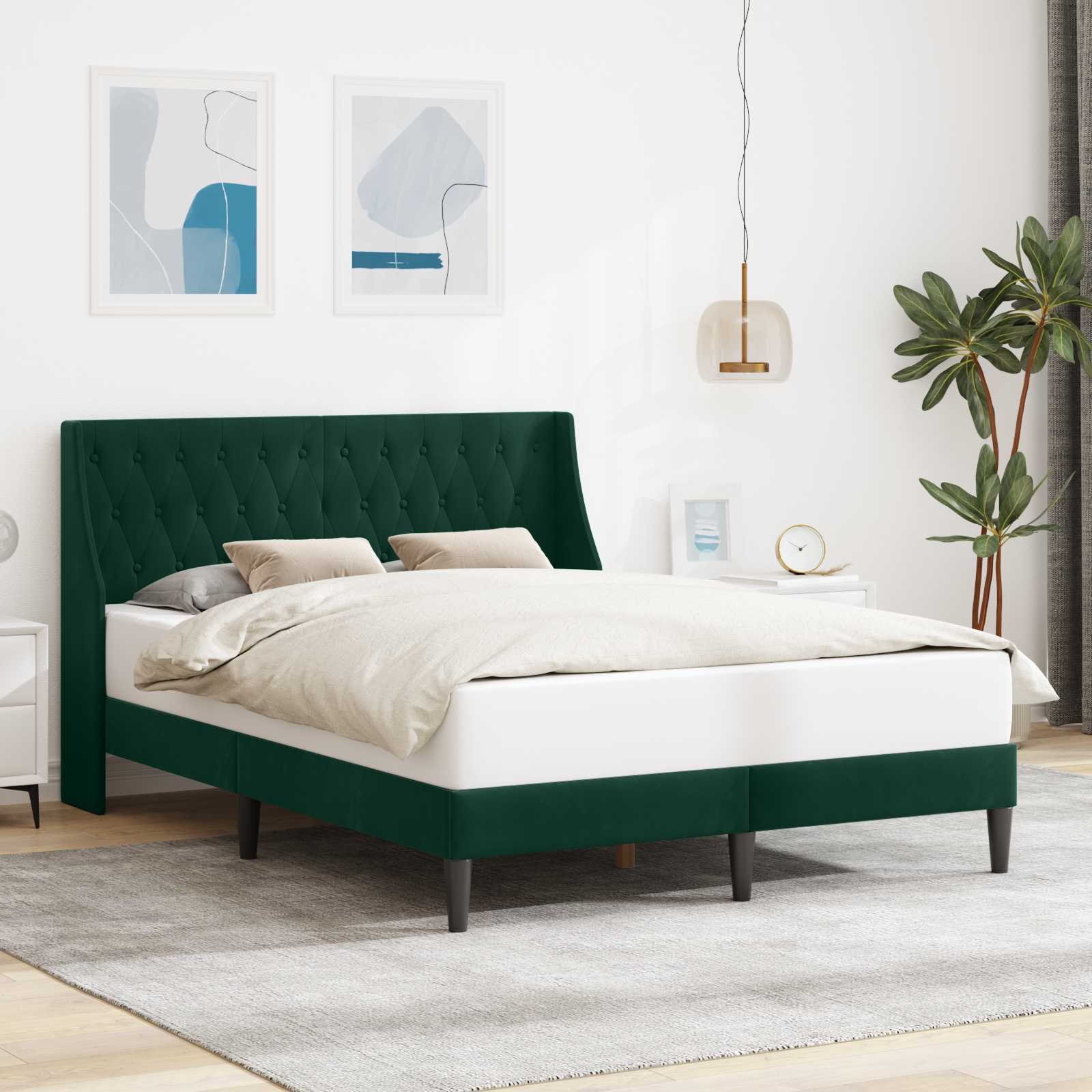 vidaXL Cadru de pat cu headboard Verde închis 160 x 200 cm Catifea