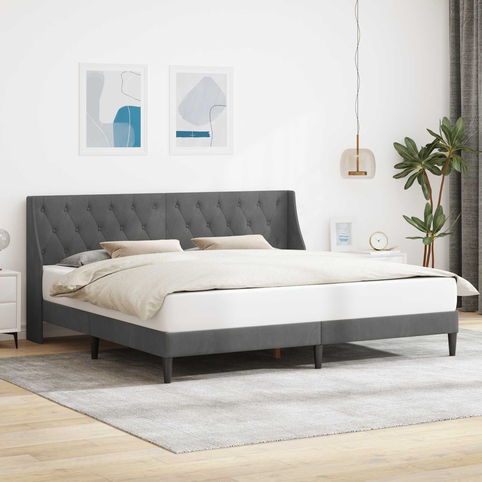Bedframe met hoofdeinde Donkergrijs 183 x 213 cm Fluweel – afbeelding 1