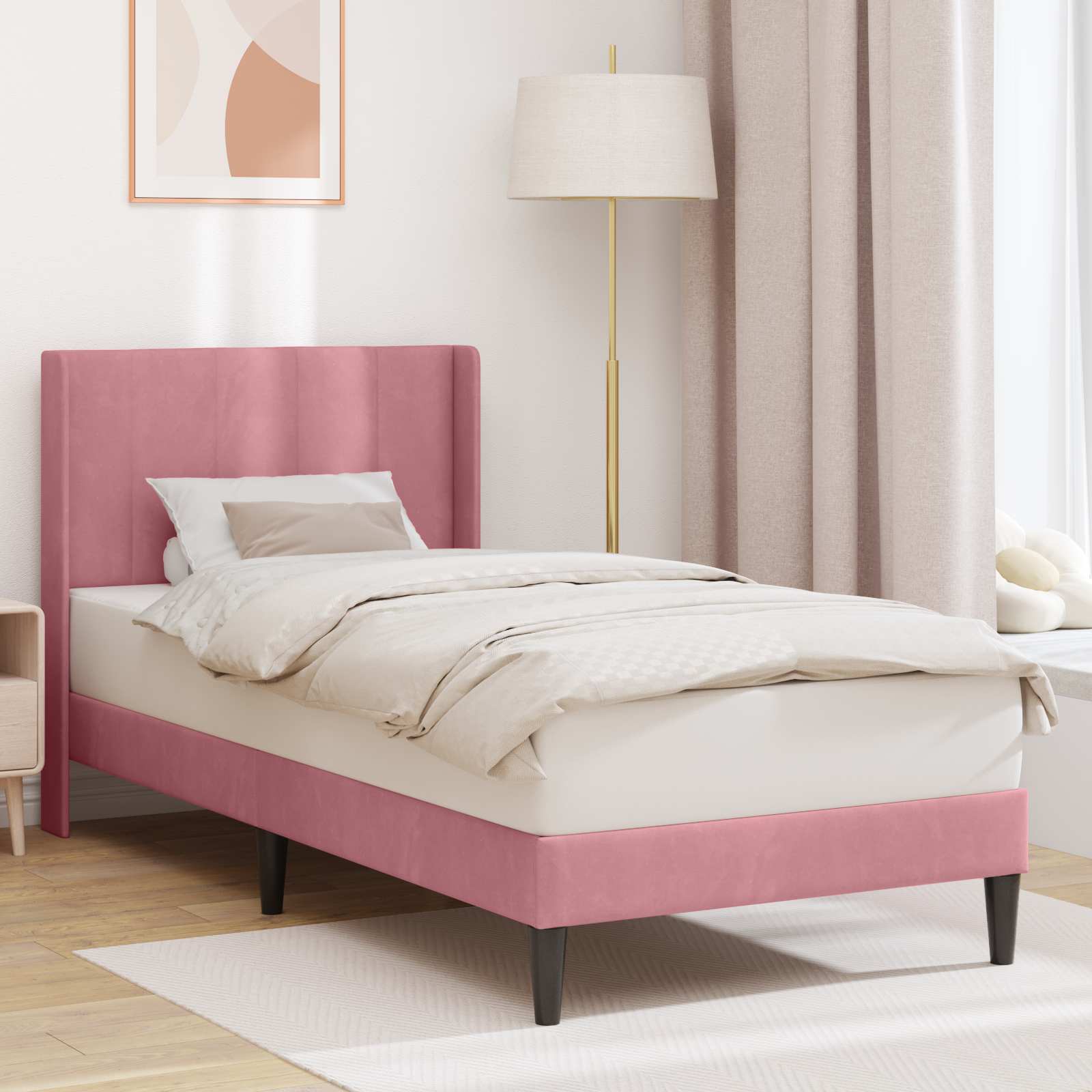 vidaXL Cadru de pat cu headboard Roz 90 x 200 cm Catifea