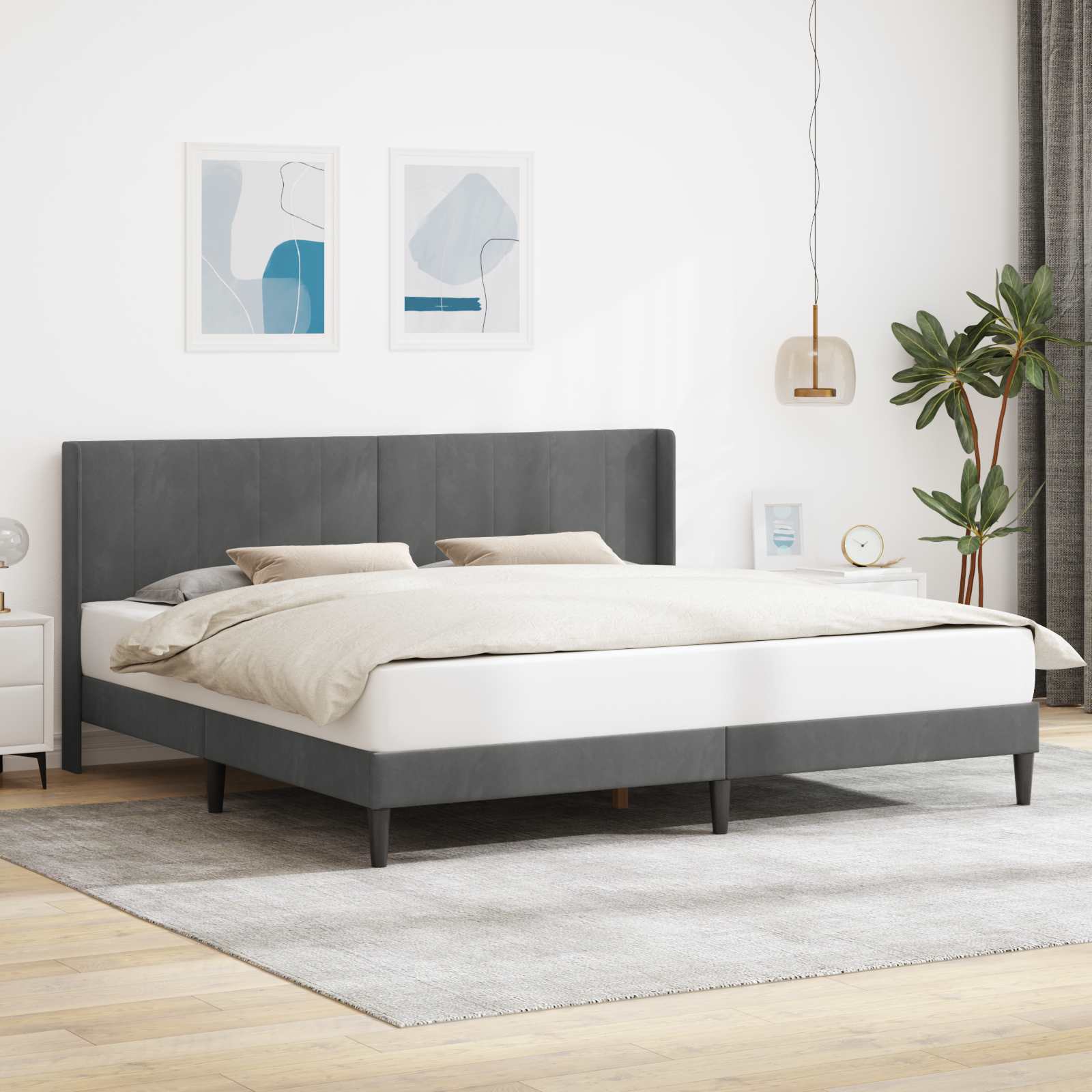 Bedframe met hoofdeinde Donkergrijs 183 x 213 cm Fluweel – afbeelding 1