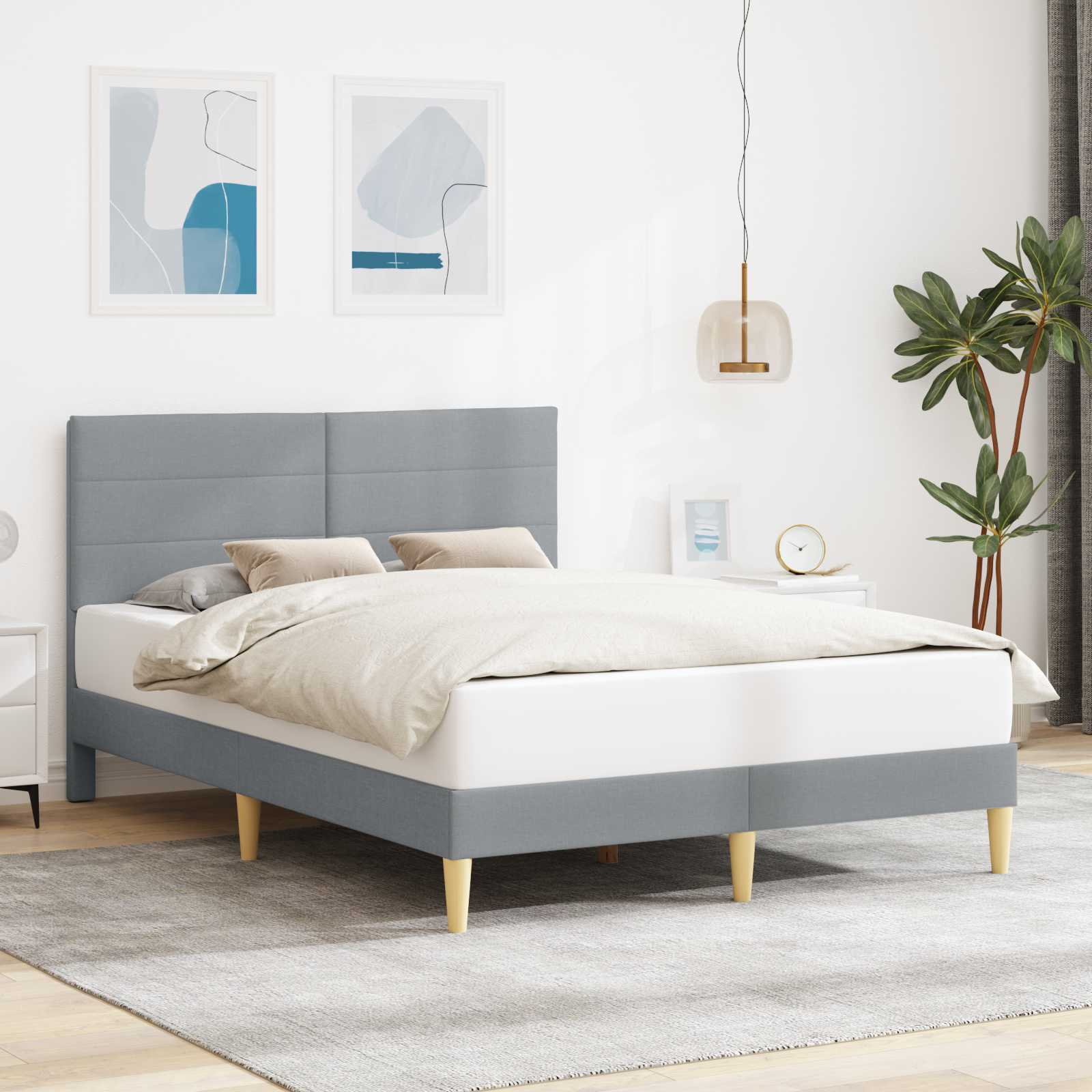 vidaXL Cadru de pat cu headboard Gri deschis 120 x 200 cm Țesătură