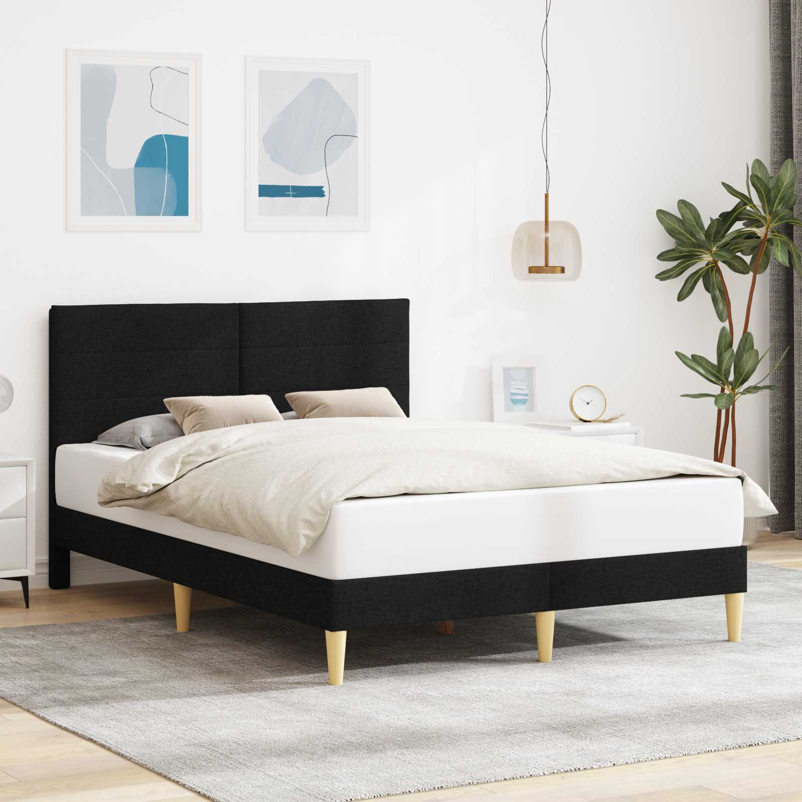 vidaXL Cadru de pat cu headboard Negru 120 x 200 cm Țesătură