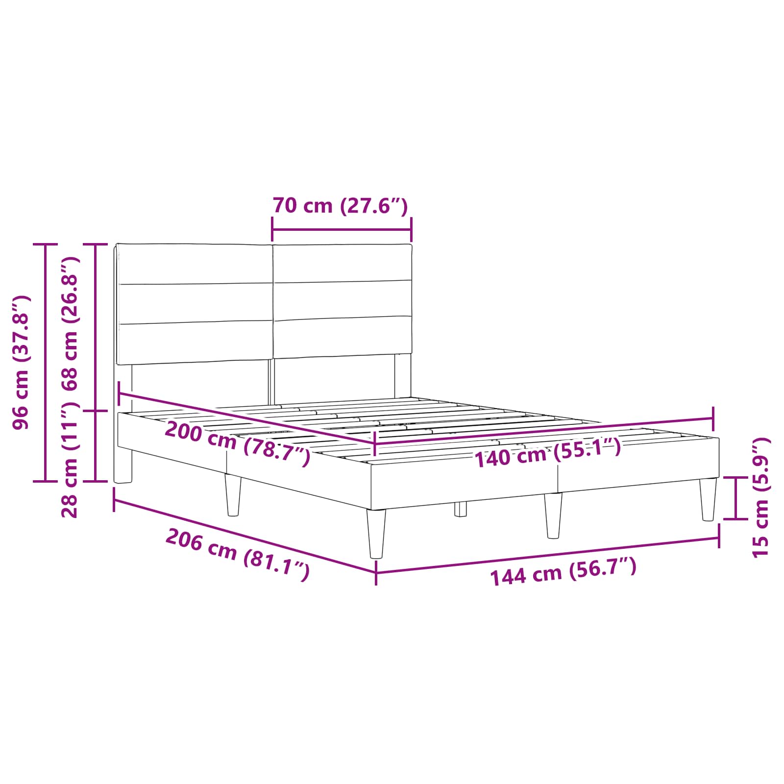 Konstrukcija postelje z vzglavjem Modra 140 x 200 cm blago - slika 9
