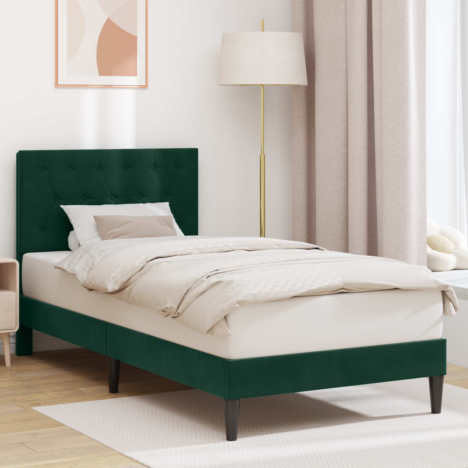 vidaXL Cadru de pat cu headboard Verde închis 90 x 200 cm Catifea