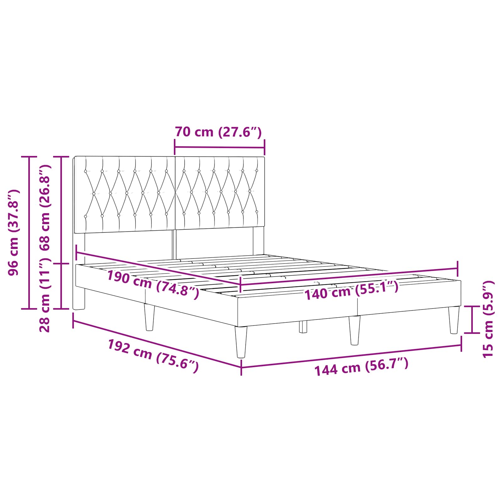 Konstrukcija postelje Svetlo siva 140 x 190 cm Žamet - slika 10