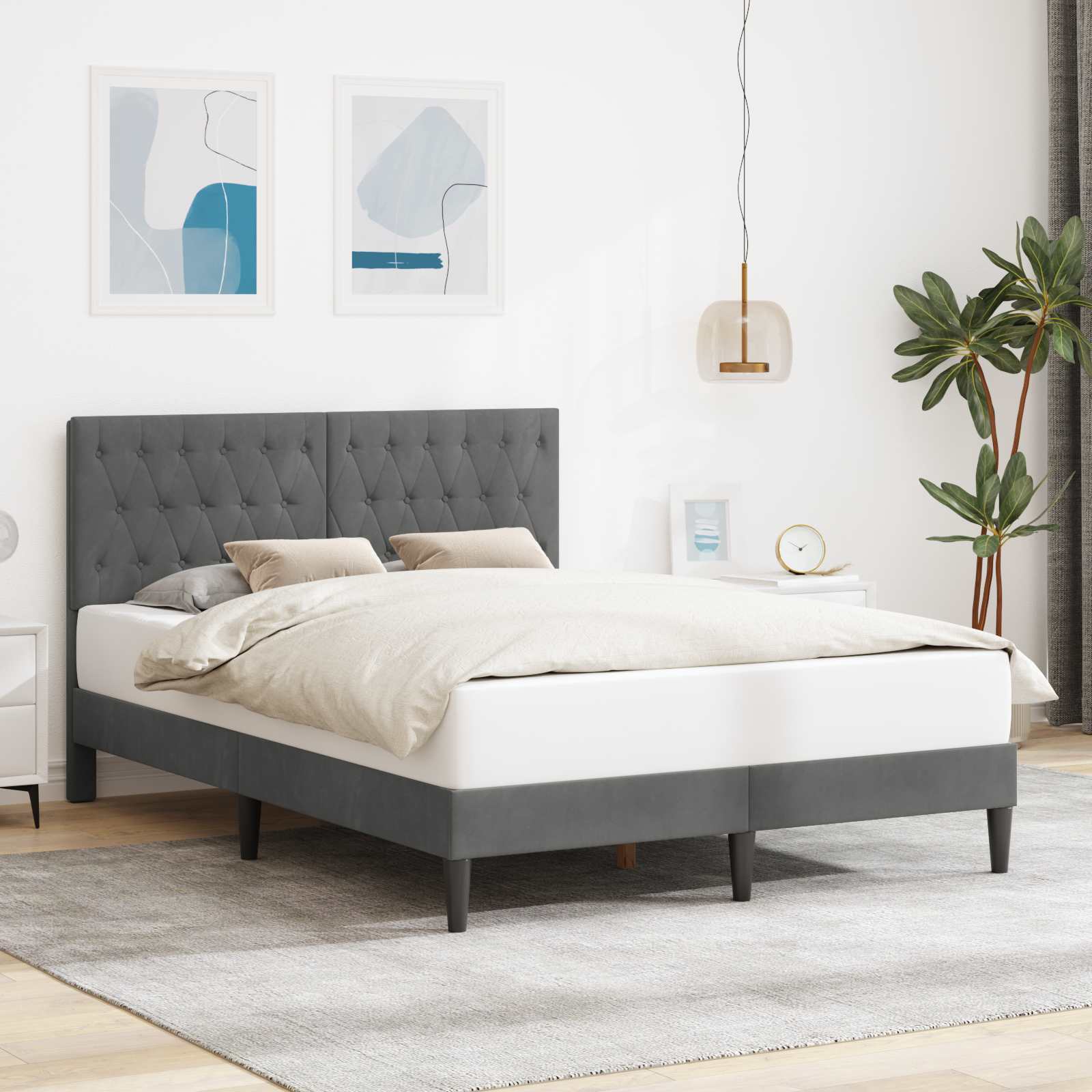 vidaXL Cadru de pat cu headboard Gri închis 140 x 190 cm Catifea