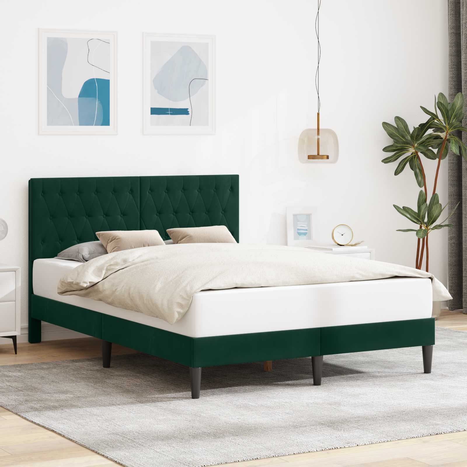 vidaXL Cadru de pat cu headboard Verde închis 140 x 190 cm Catifea