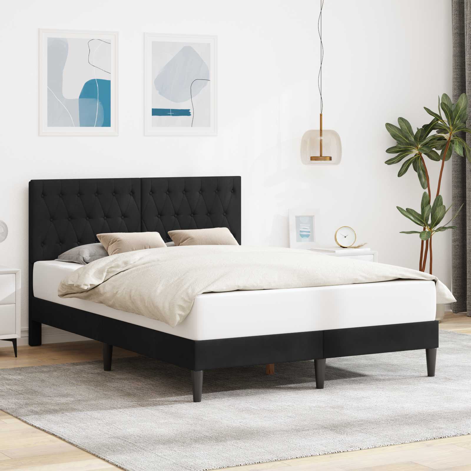 vidaXL Cadru de pat cu headboard Negru 160 x 200 cm Catifea