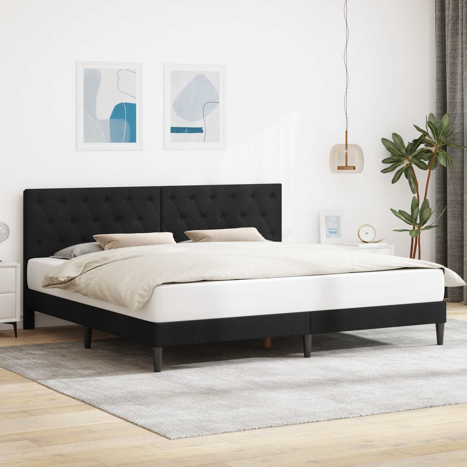 vidaXL Cadru de pat cu headboard Negru 180 x 200 cm Catifea