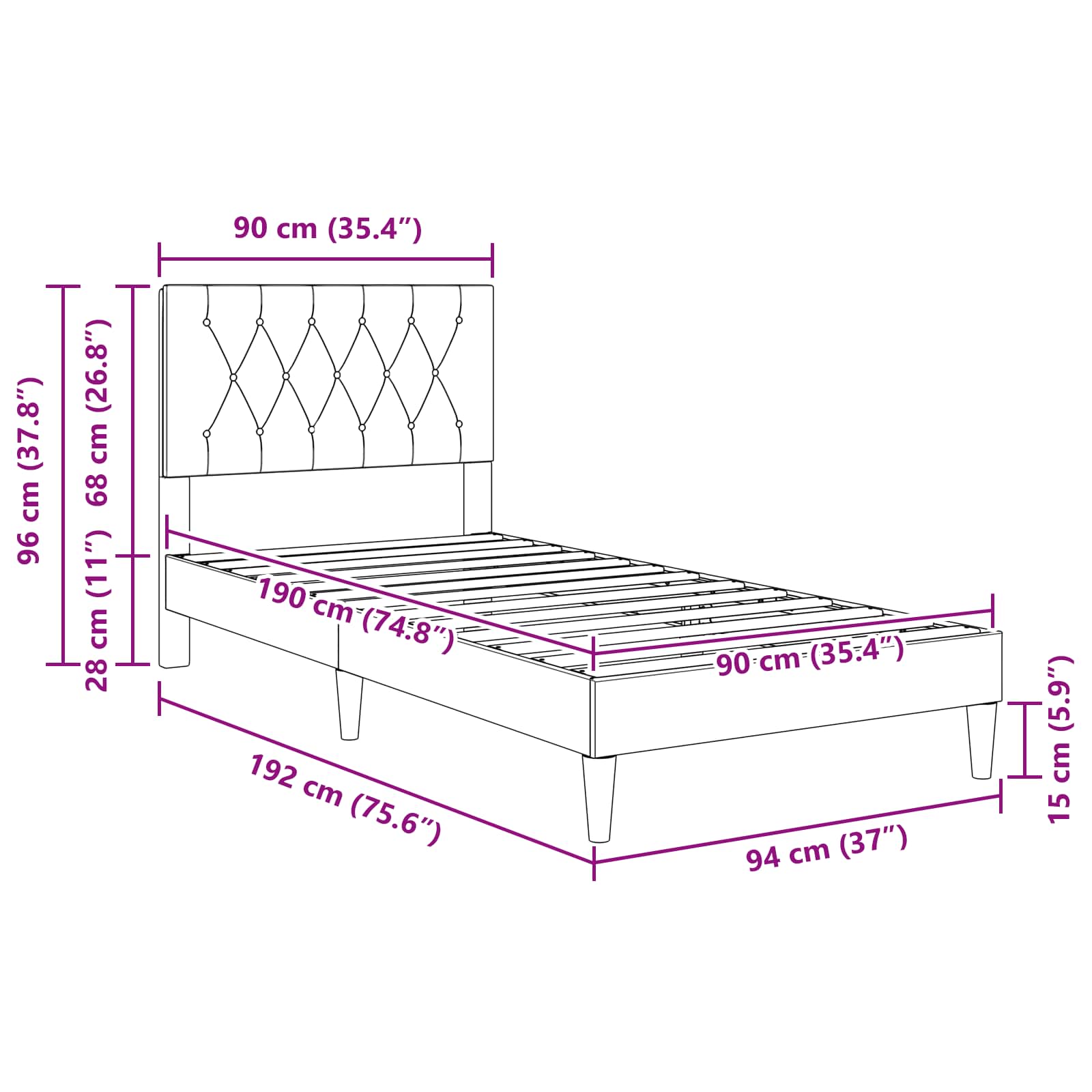 Bed Frame Velvet size guide
