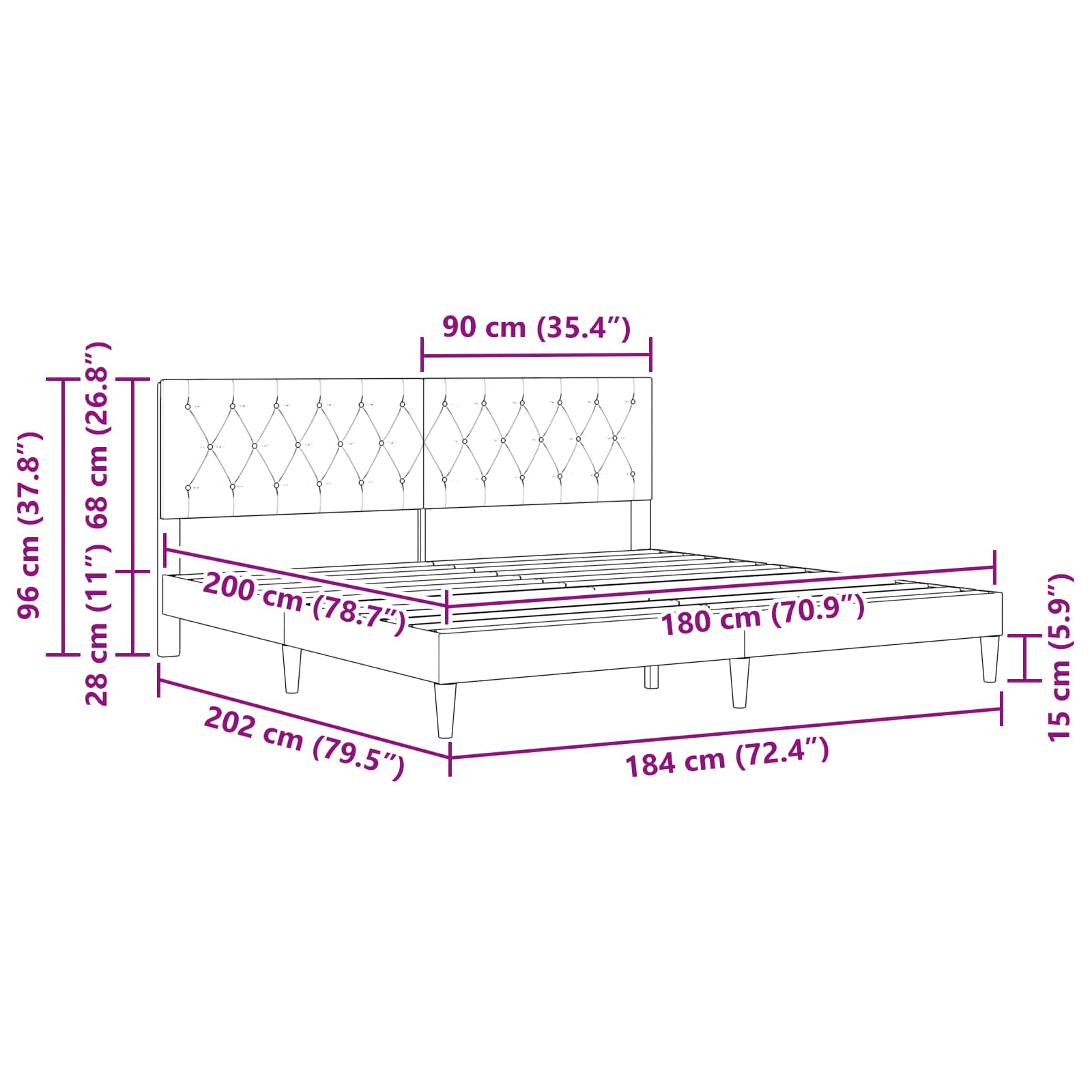 Bed Frame Velvet size guide
