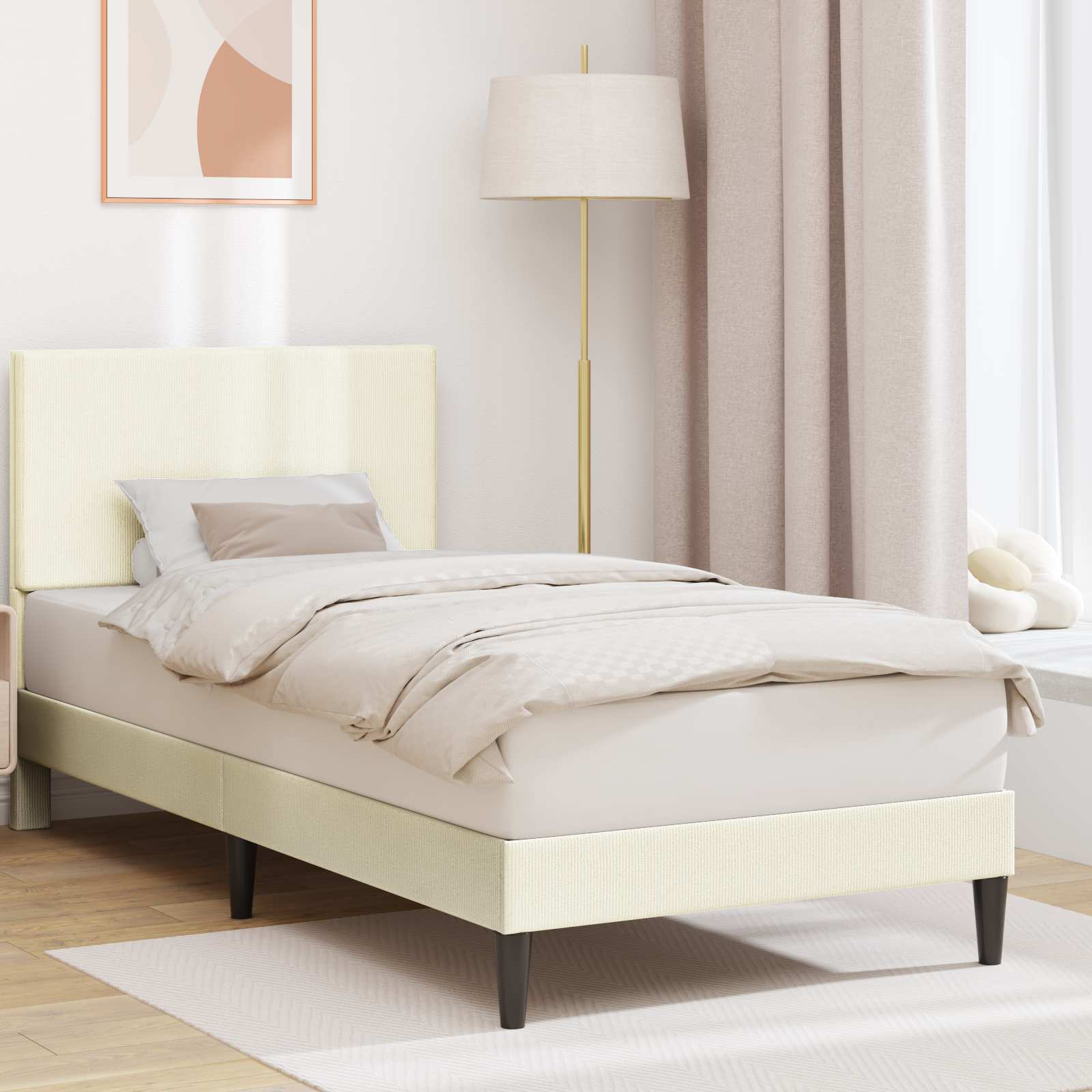 vidaXL Cadru de pat Crem 100 x 200 cm Țesătură din corduroy