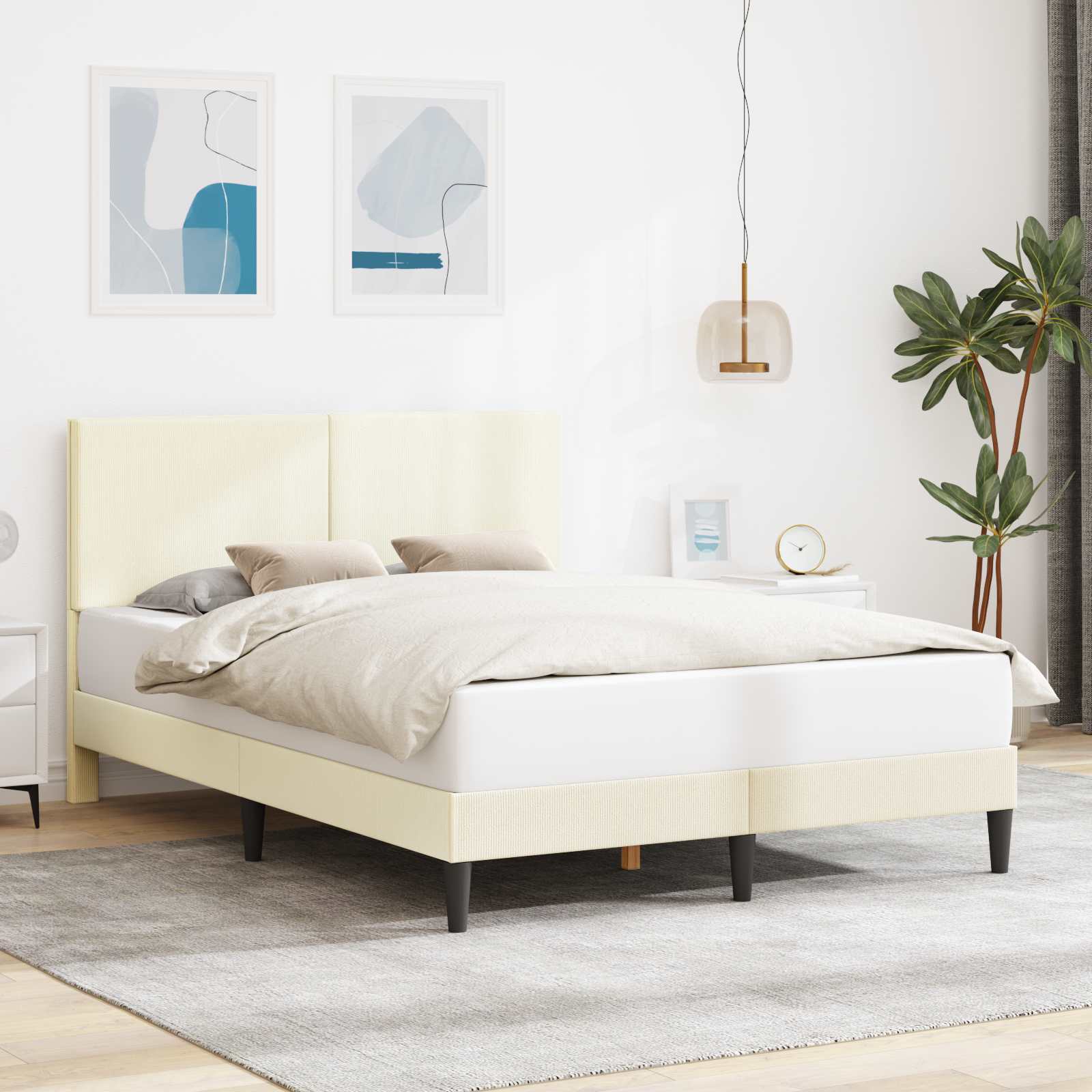 vidaXL Cadru de pat Crem 120 x 190 cm Țesătură din corduroy