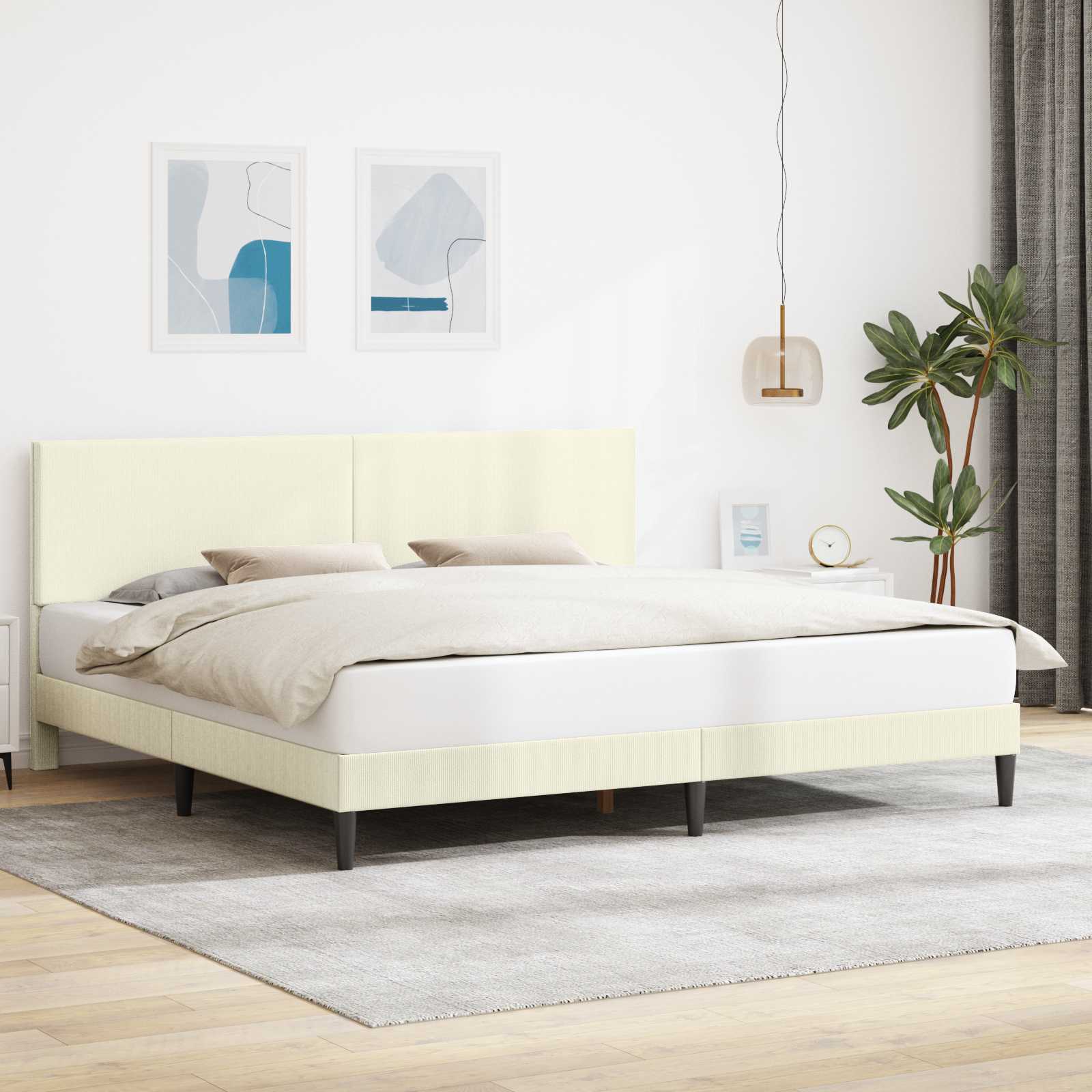 vidaXL Cadru de pat Crem 200 x 200 cm Țesătură din corduroy