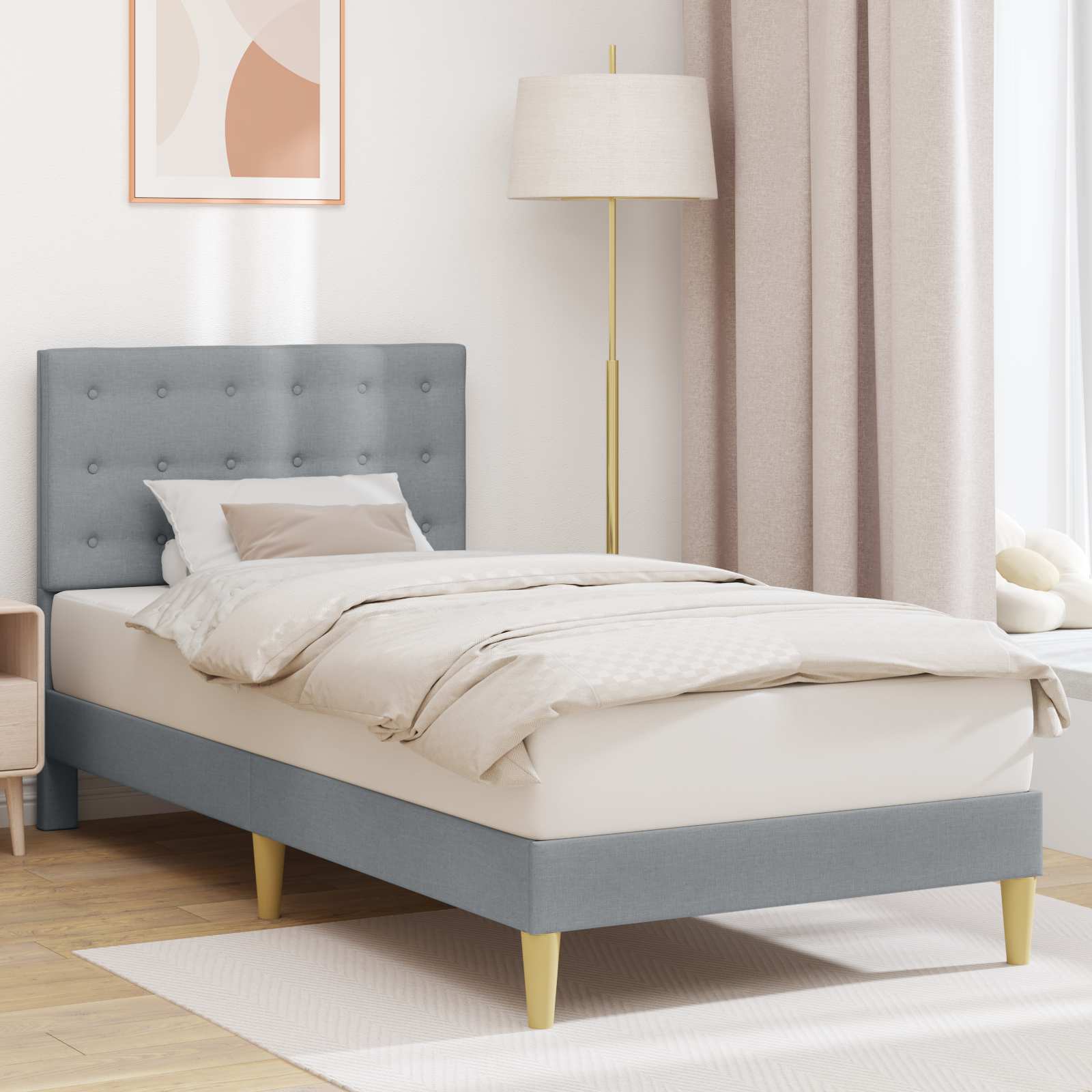 vidaXL Cadru de pat cu headboard Gri deschis 90 x 200 cm Țesătură