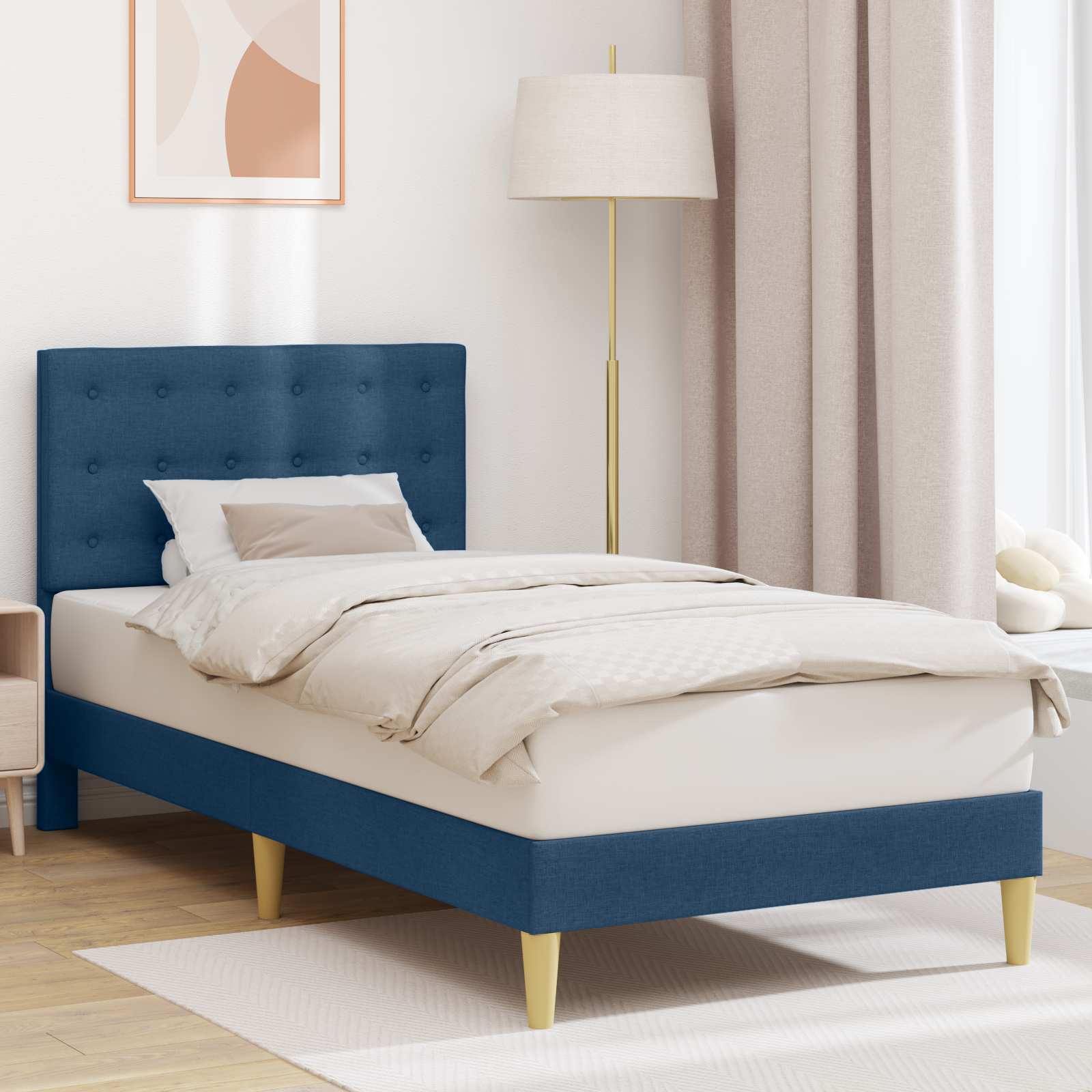 vidaXL Cadru de pat cu headboard albastru 100 x 200 cm Țesătură