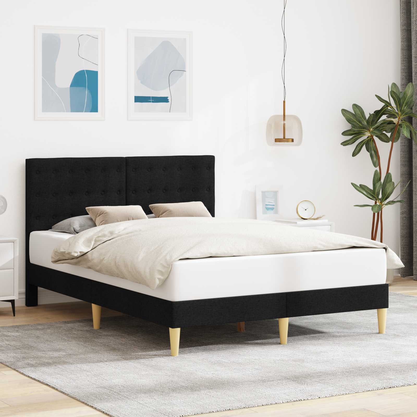 vidaXL Cadru de pat cu headboard Negru 120 x 190 cm Țesătură