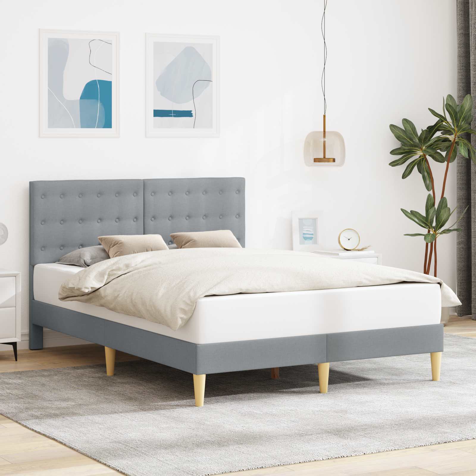 vidaXL Cadru de pat cu headboard Gri deschis 120 x 200 cm Țesătură