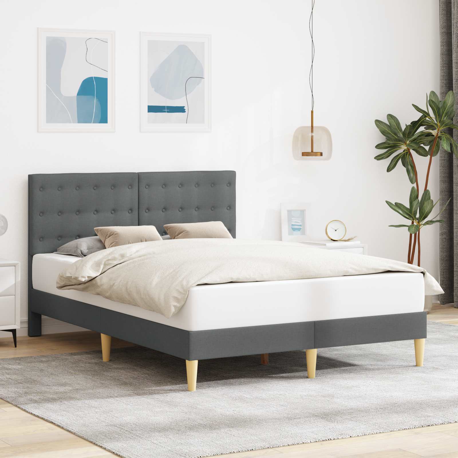 vidaXL Cadru de pat cu headboard Gri închis 120 x 200 cm Țesătură