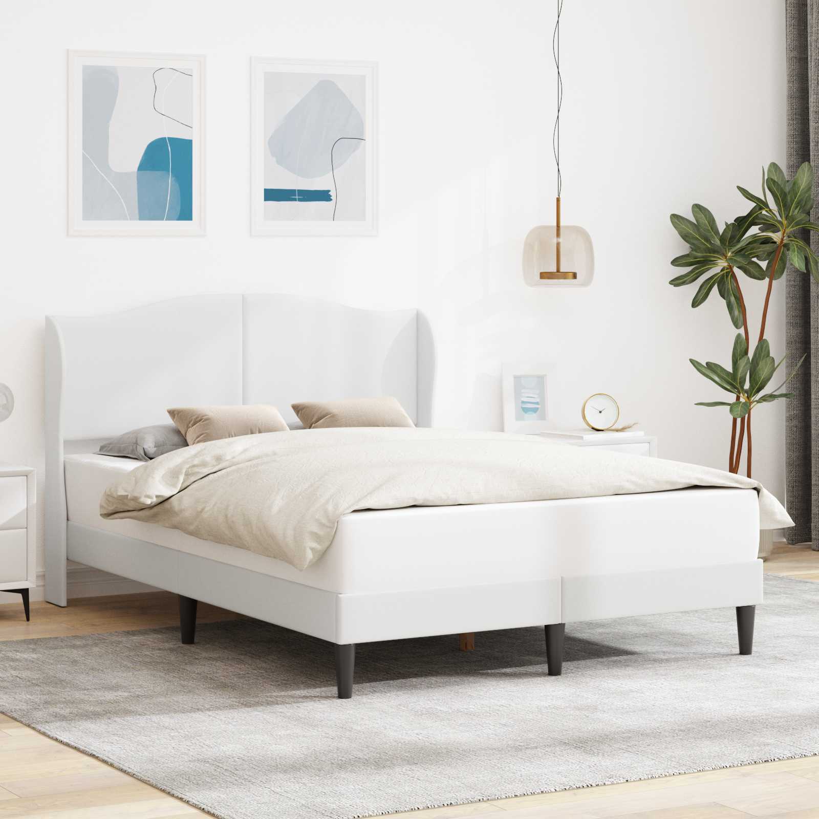 Rám postele s čelo Bílá 160 x 200 cm Umělá kůže
