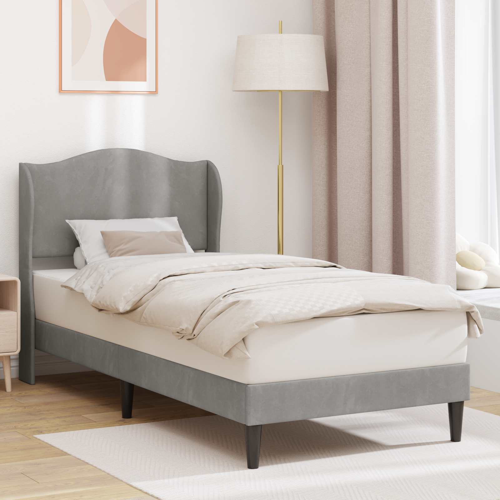 vidaXL Cadru de pat cu headboard Gri deschis 90 x 190 cm Catifea