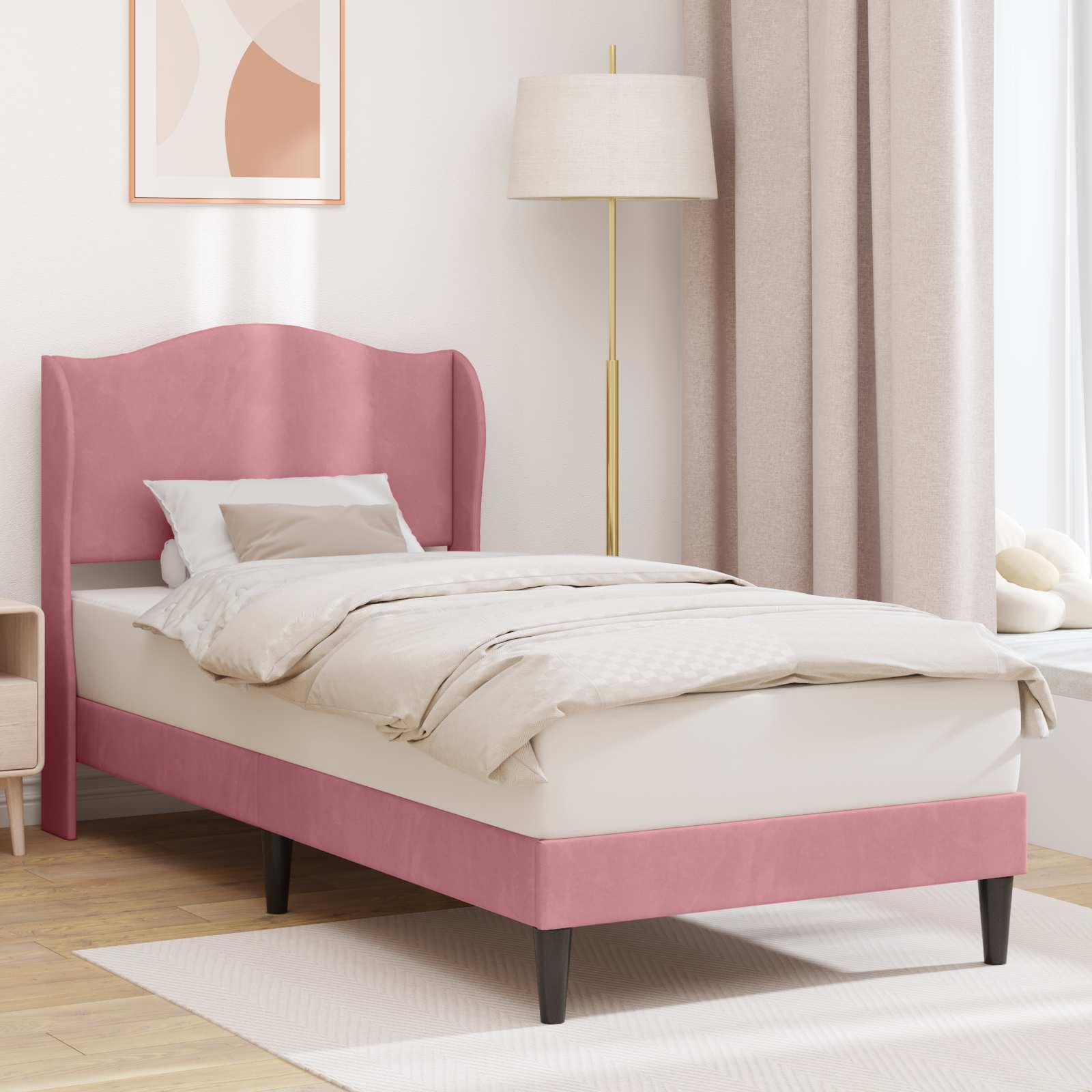 vidaXL Cadru de pat cu headboard Roz 90 x 200 cm Catifea