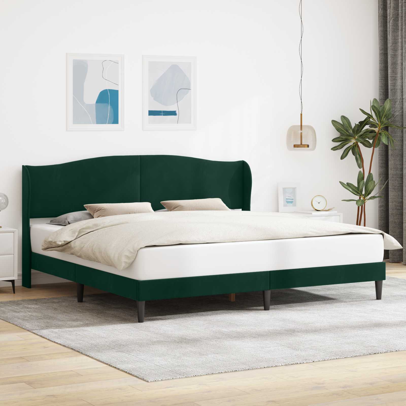 vidaXL Cadru de pat cu headboard Verde închis 200 x 200 cm Catifea