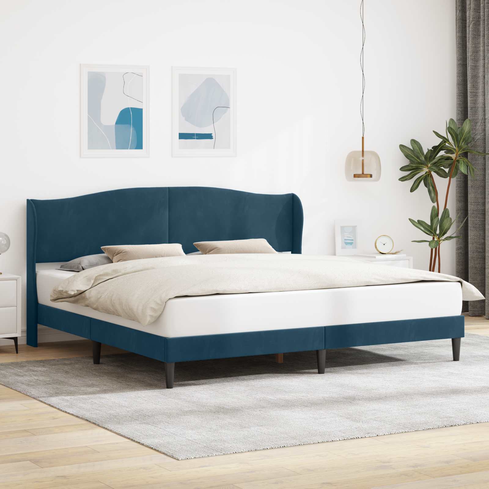 vidaXL Cadru de pat cu headboard albastru 200 x 200 cm Catifea
