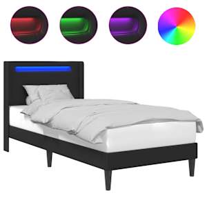 vidaXL Voodi raam LED-ribadega peaga Must 90 x 190 cm Kunstnahk