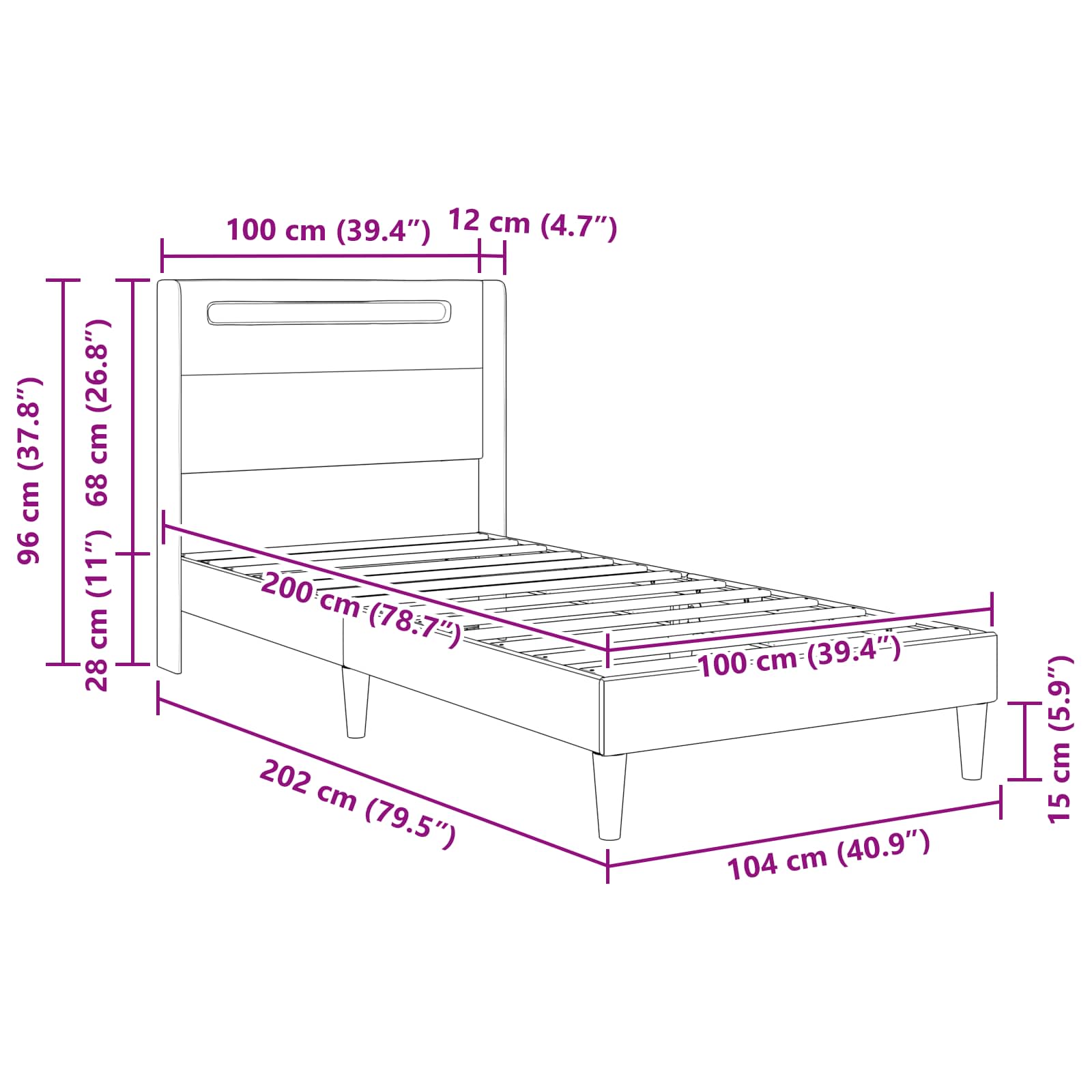 Rám postele s LED pásky s čelo Černá 100 x 200 cm Umělá kůže - obrázek 12