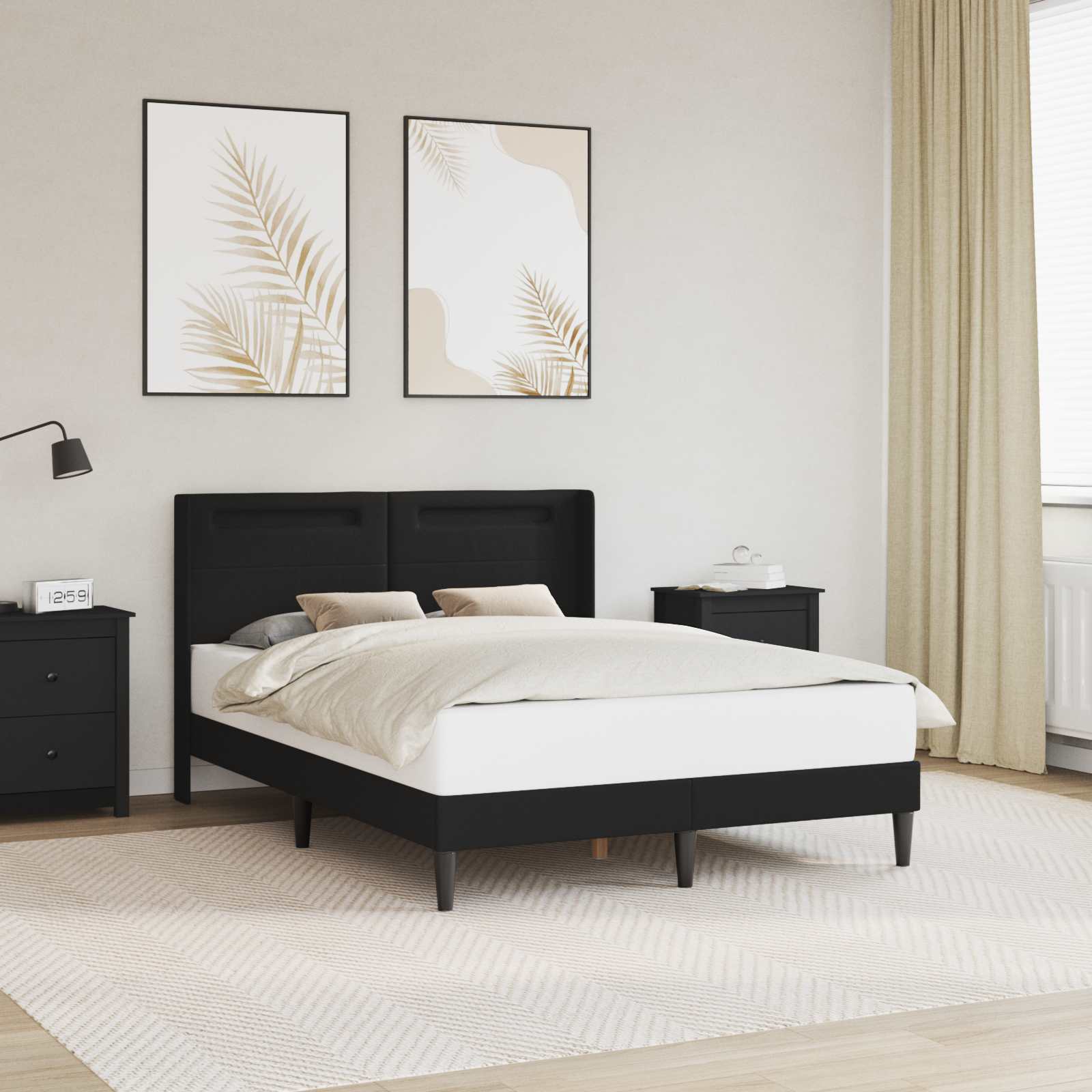 vidaXL Cadru de pat cu benzi LED Negru 120 x 200 cm Piele artificială