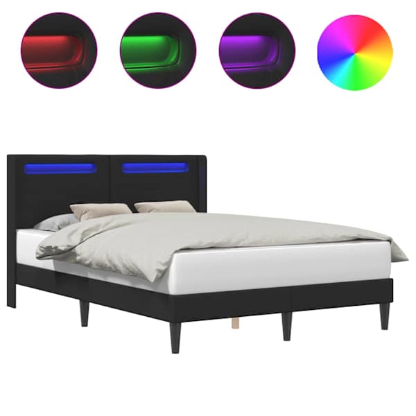 vidaXL Voodi raam LED-ribadega peaga Must 160 x 200 cm Kunstnahk