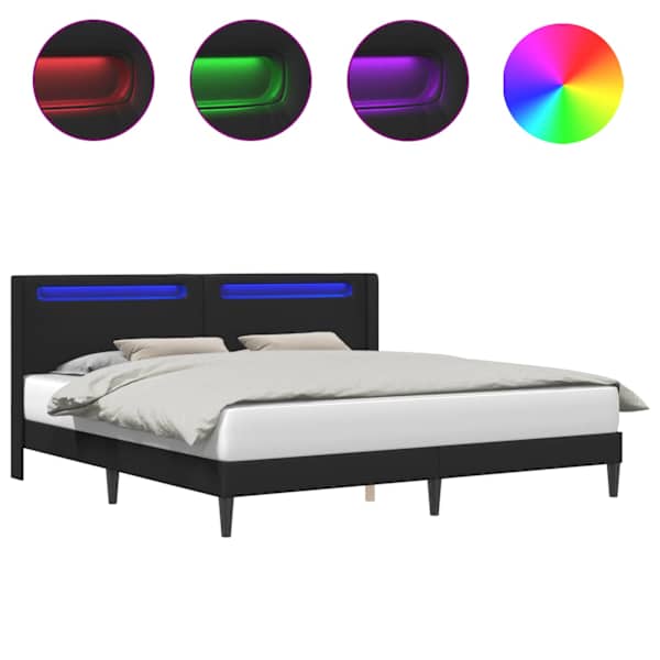 vidaXL Voodi raam LED-ribadega peaga Must 180 x 200 cm Kunstnahk
