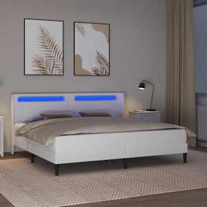 Rám postele s LED pásky s čelo Bílá 180 x 200 cm Umělá kůže - obrázek 4