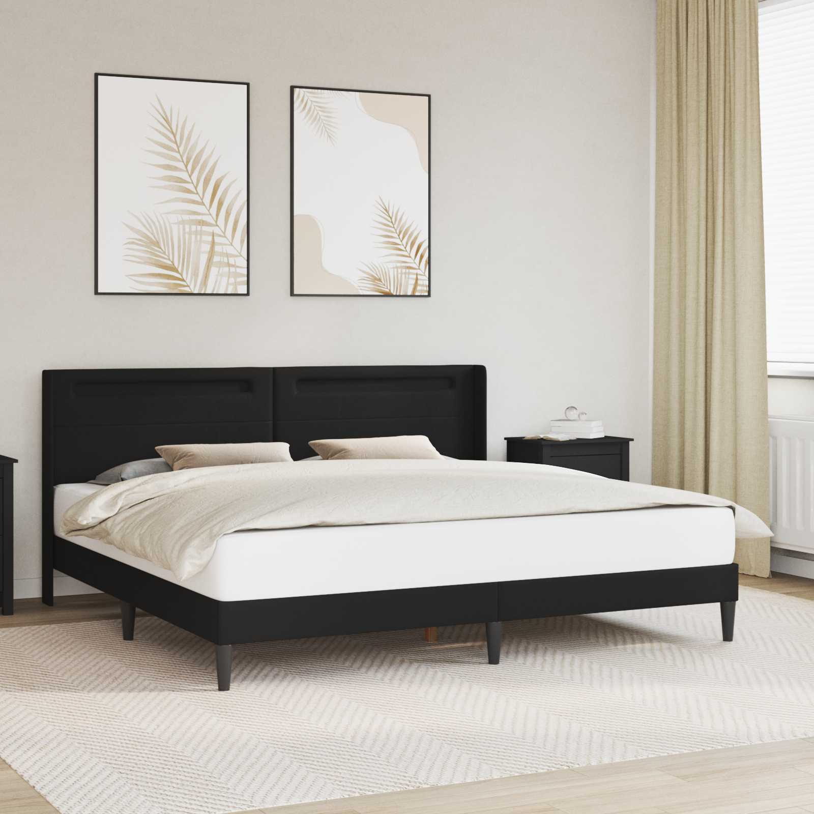 vidaXL Cadru de pat cu benzi LED Negru 200 x200 cm Piele artificială