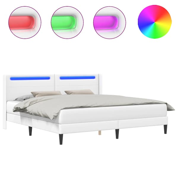 vidaXL Voodi raam LED-ribadega peaga Valge 200 x200 cm Kunstnahk