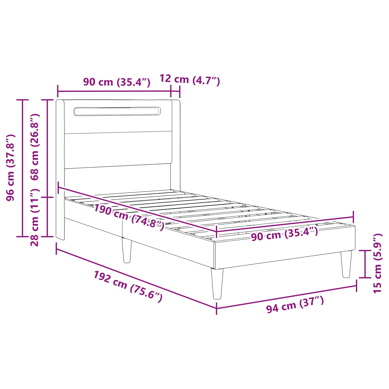 Bed Frame Faux Leather size guide